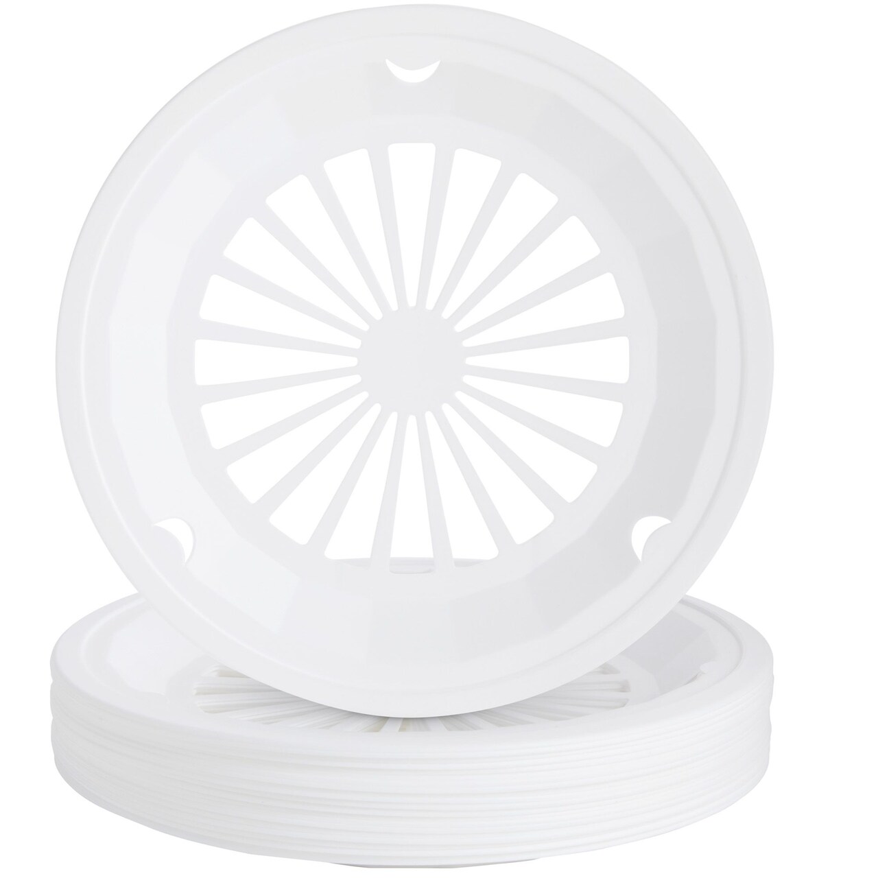 Set of 20 Reusable Plastic Paper Plate Holders, Holds 9-inch Plates for Picnics, BBQ, Birthdays, Camping Trips, Parties, Summer Vacation Supplies (White, 10-inch)